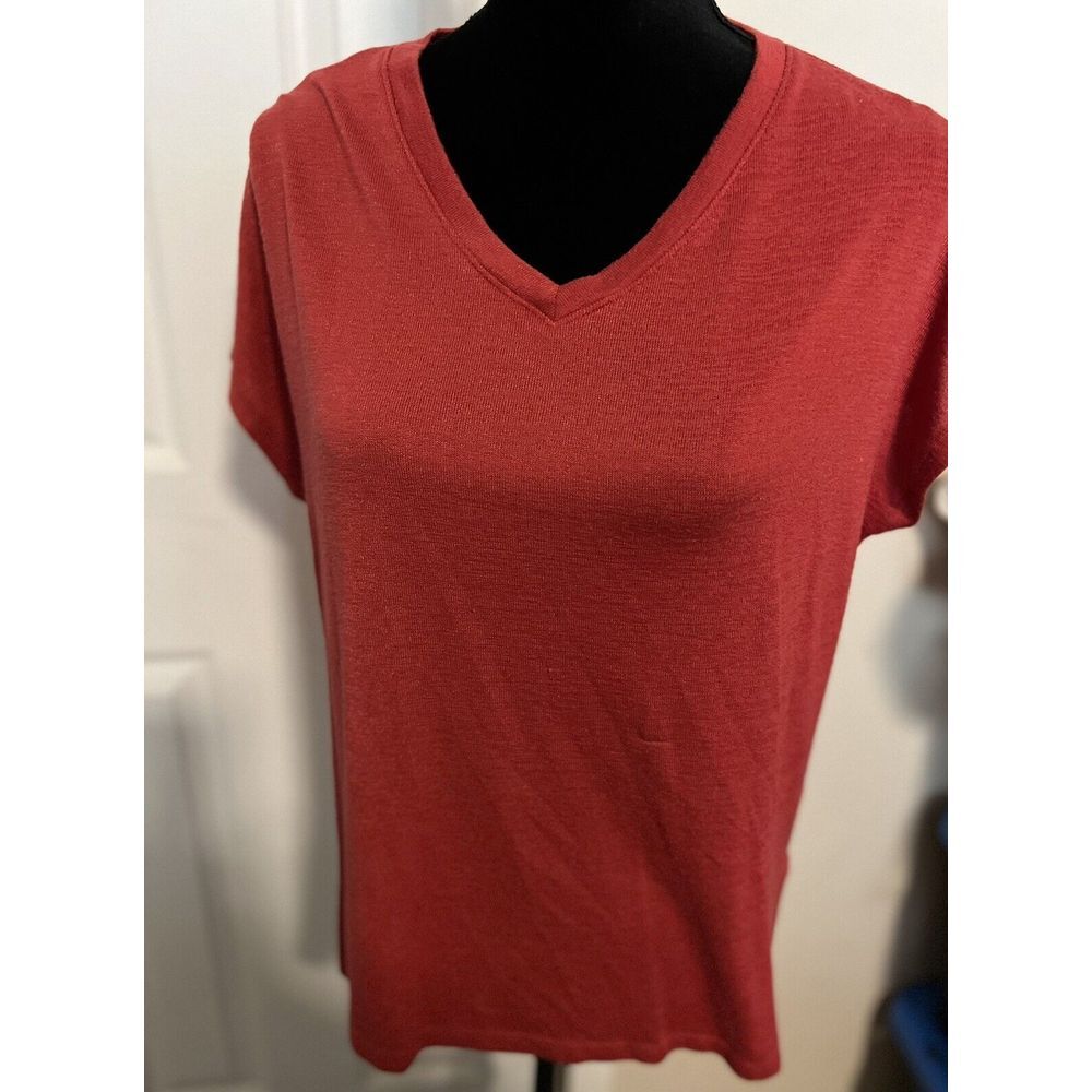 Orvis Women's Short Sleeve V-Neck Tunic Knit Top red size small (ta) D25‎